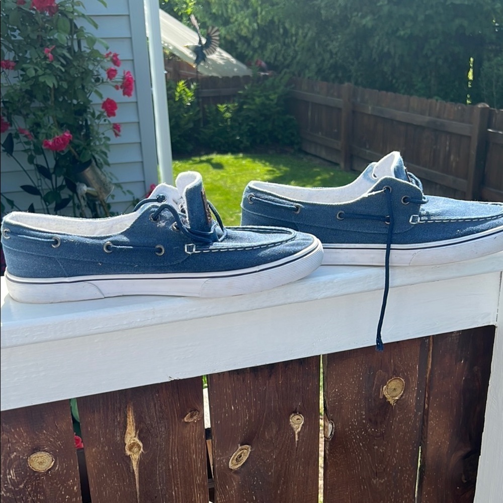 St. John's Bay Denim and White Boat Shoes #4